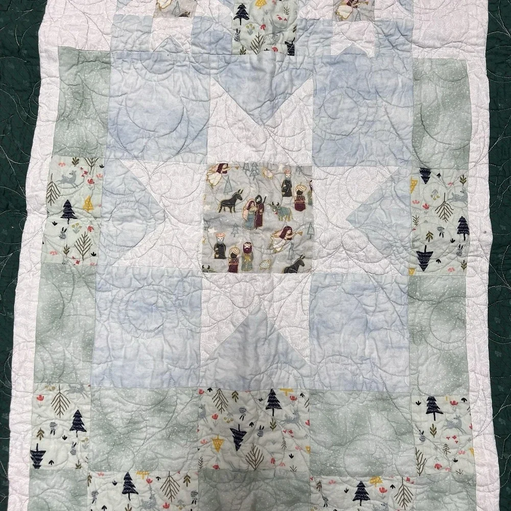 VTG Handmade Christmas Nativity Quilt Wall Hanging Throw, Reversible Holiday